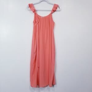 Tucker 100% Silk Sleeveless Coral Dress with Ruffled Shoulder Details Pockets